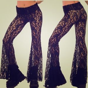 iHeartRaves Black Lace Flare Pants
